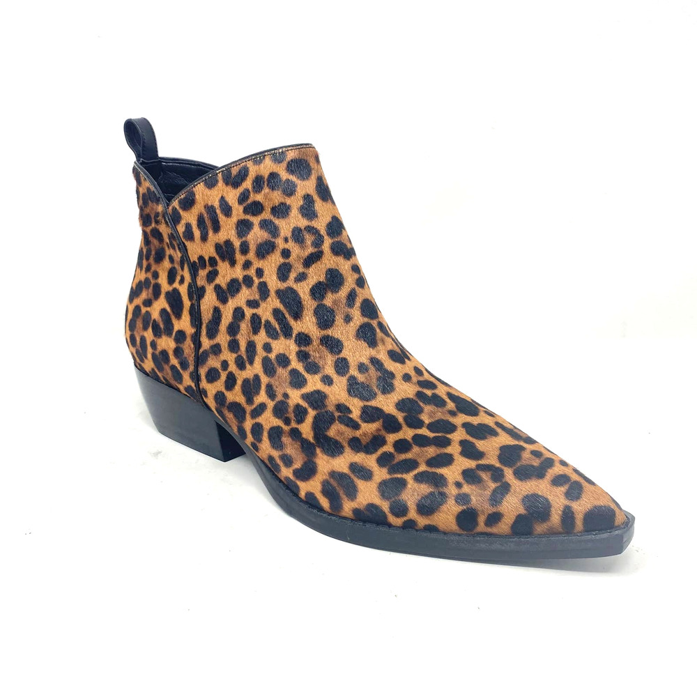 Marc Fisher Obra Cheetah Genuine Calf Hair Low Heel Bootie Black Brown Size 6.5
